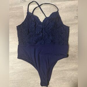 Navy Blue SHEIN Lace Bodysuit